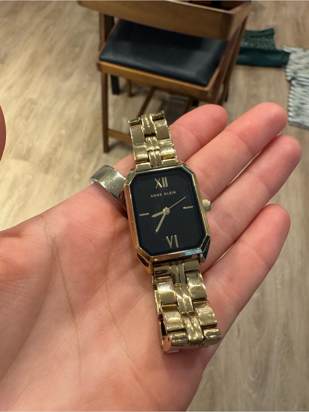Anne Klein Gold-Tone Bracelet Watch with Black Dial